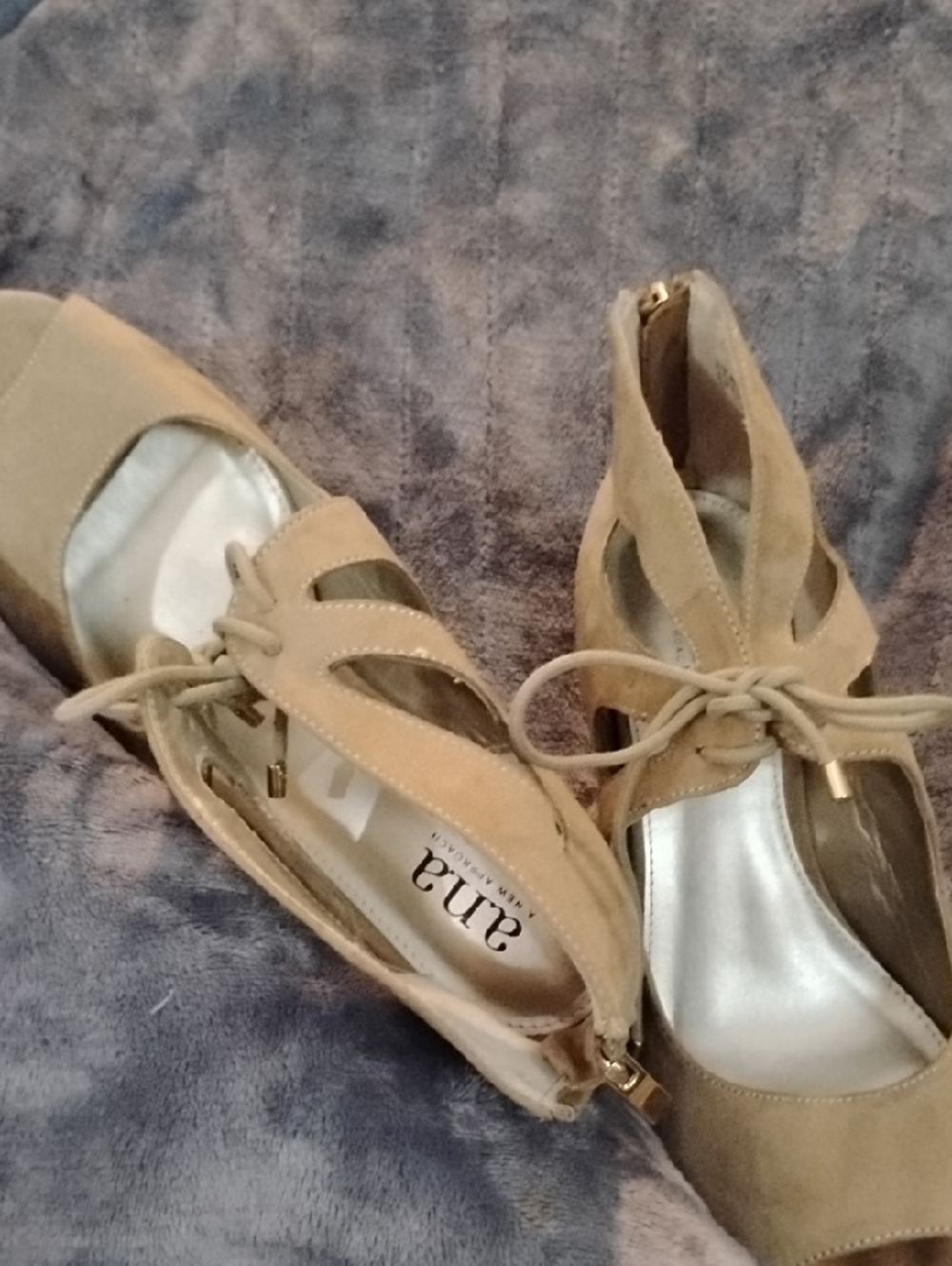 a.n.a Tan Suede Lace-Up Peep Toe Heels